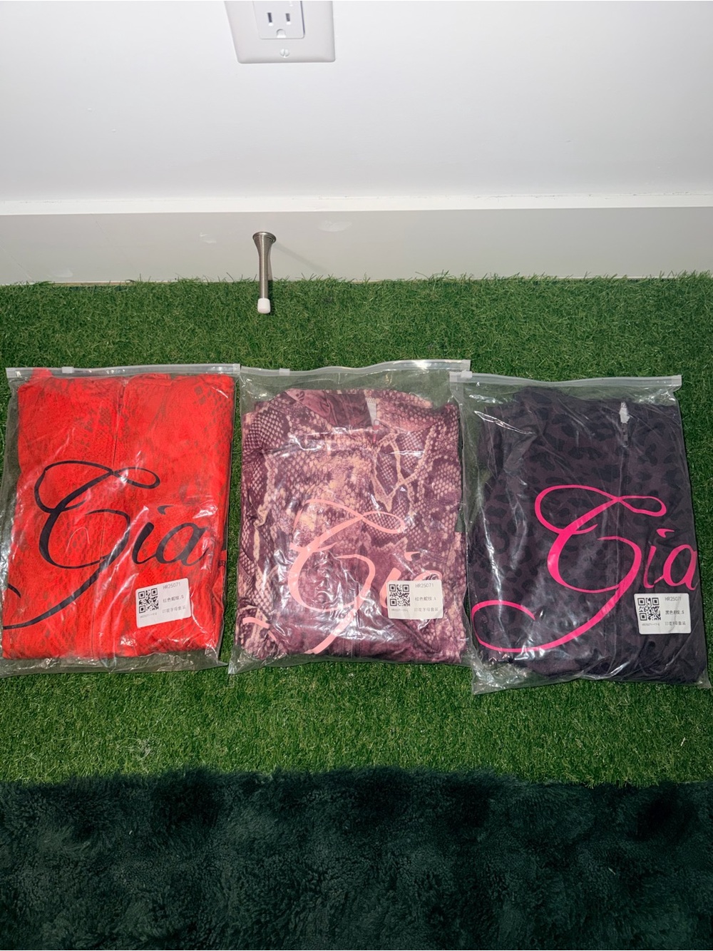 I.AM.GIA Lace Panty Trio in Red, Mauve Snake, and Black